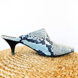 Jigsaw Nord Kitten Heel Mule Shoes, Blue Snake pattern leather - Size 7.5